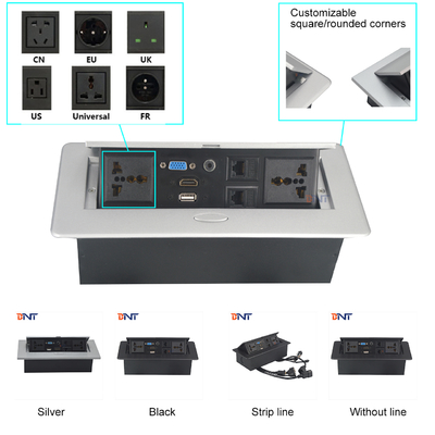 Multi-Functional Power Socket for Office Desk Zinc Alloy Hidden Pop-Up Table Outlet EU Plug Compatible US/AU