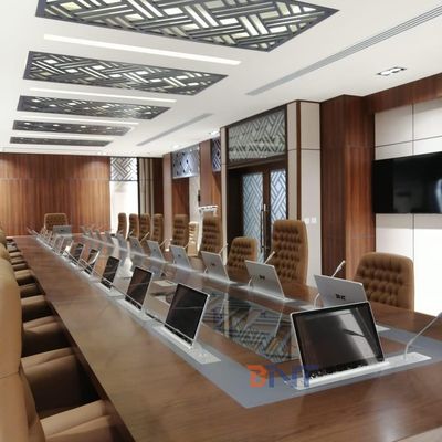 Conference Table Motorized Retractable Pop up Monitor LCD Monitor Lift With Anti-pinch Hand Protection