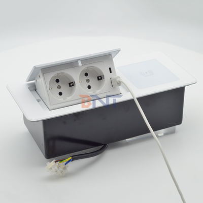 Wireless Charging Power Socket Box Pop-up Electrical 2-Outlet Table with USB A+C Ports
