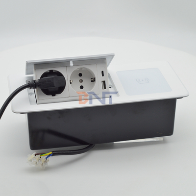 Wireless Charging Power Socket Box Pop-up Electrical 2-Outlet Table with USB A+C Ports