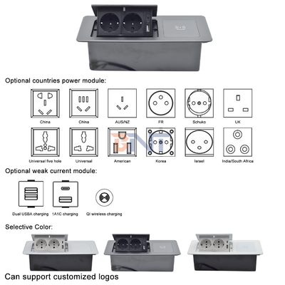 Tabletop Pop-up Electrical Socket Power Extension Cord USB Charging Wireless Charger-US/EU/AU Plug Standards 16A/5A Rated