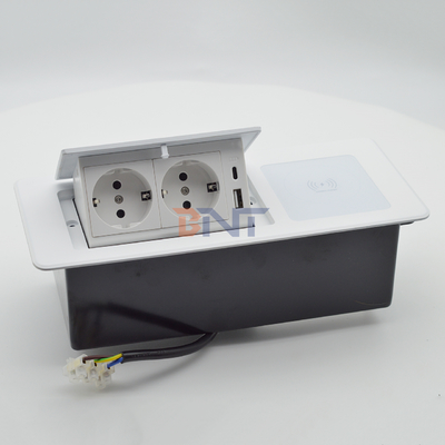 Dual AC Outlet Pop-up Electrical Socket USB Charging Wireless Charger Extension Cord-EU Plug Standard IP44 Rated 10A Capacity
