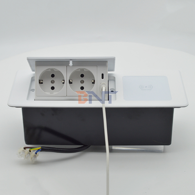 Dual AC Outlet Pop-up Electrical Socket USB Charging Wireless Charger Extension Cord-EU Plug Standard IP44 Rated 10A Capacity
