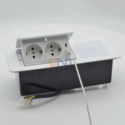 Aluminum Desktop Power Socket Box Multi-Connection Pop-Up Hidden Charging Sockets with Wireless Charging Technology