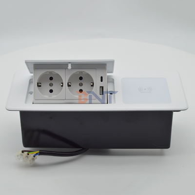 Aluminum Desktop Power Socket Box Multi-Connection Pop-Up Hidden Charging Sockets with Wireless Charging Technology