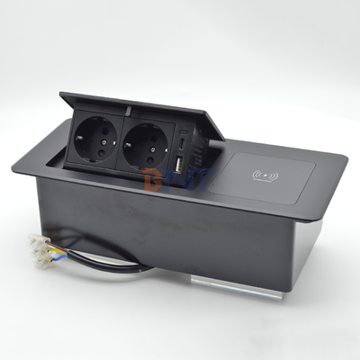 Aluminum Desktop Power Socket Box Multi-Connection Pop-Up Hidden Charging Sockets with Wireless Charging Technology