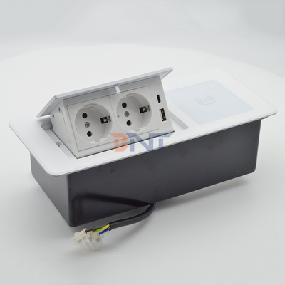 Desktop Tabletop Power Outlet Hidden Charging Sockets Multi-Connection Pop-Up Socket featuring Wireless Charging EU plug