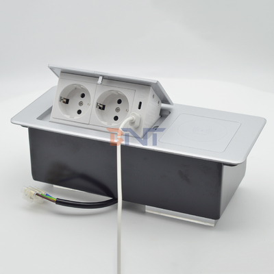 Wireless Charging Desktop Table Pop-up Power Socket Multi-Connection Box Featuring 2 AC Outlets 10A IP44