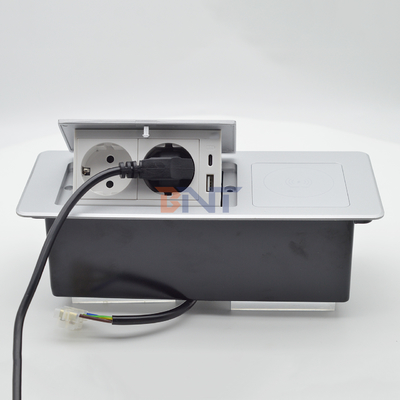 Wireless Charging Desktop Table Pop-up Power Socket Multi-Connection Box Featuring 2 AC Outlets 10A IP44