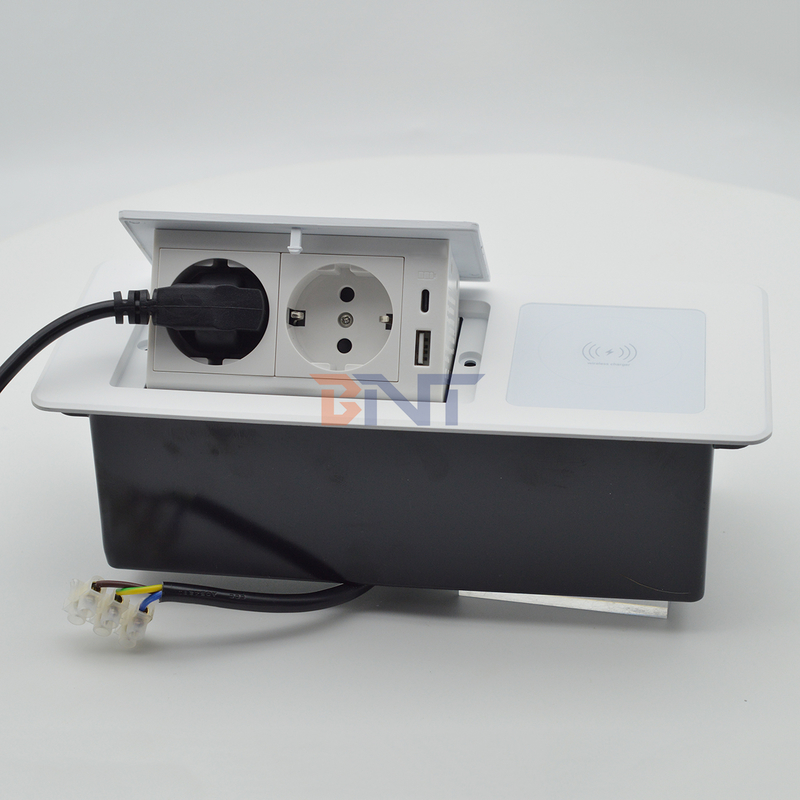 Desktop Tabletop Power Outlet Hidden Charging Sockets Multi-Connection Pop-Up Socket featuring Wireless Charging EU plug