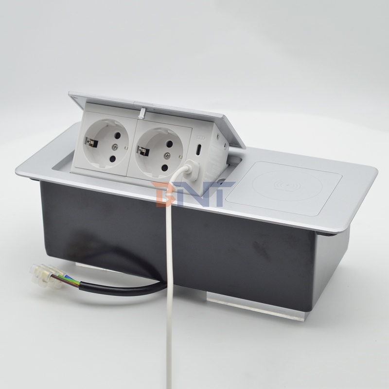 Wireless Charging Desktop Table Pop-up Power Socket Multi-Connection Box Featuring 2 AC Outlets 10A IP44